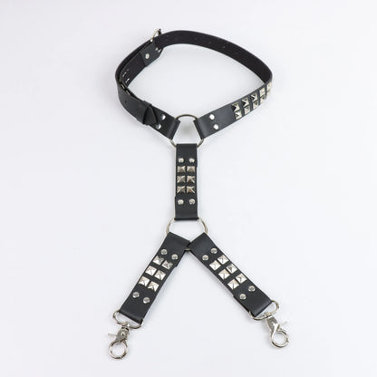 Gothic Leg Harness Strap - Black PU Leather Rivet Belt for Jeans, Hip Hop, Punk and Unisex Fashion