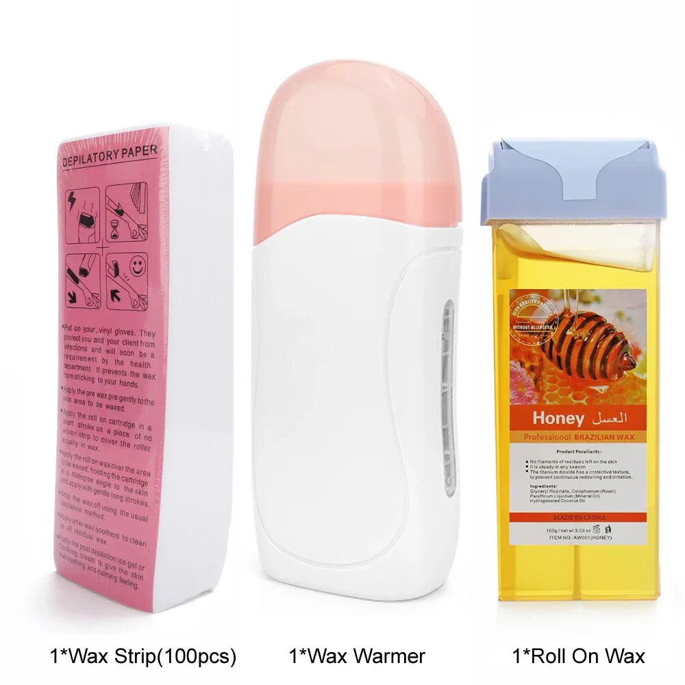 3 in 1 Roll-On Waxing Kit – Soft Wax Heater with Wax Cartridges & Strips for Hair Removal
