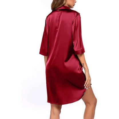 Women’s Silky Soft Long Sleeve Pajamas – Solid Color Sexy Nightshirt, Comfortable Home Sleepwear