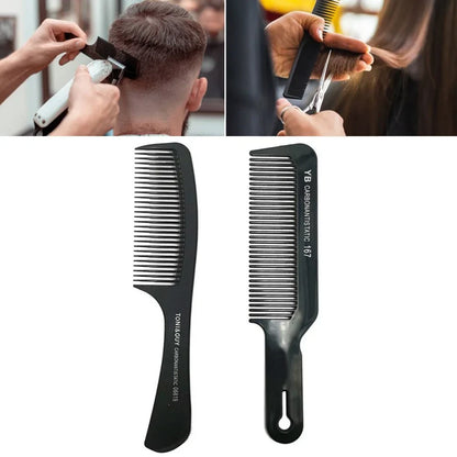 Black Flattop Hair Cutting Comb – Wide Tooth Professional Barber Hair Clipper & Salon Hairdressing Carbon Comb for Men