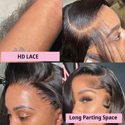 13x6 HD Lace Front Body Wave Human Hair Wig - Brazilian Pre-Plucked Long Natural Look Wig
