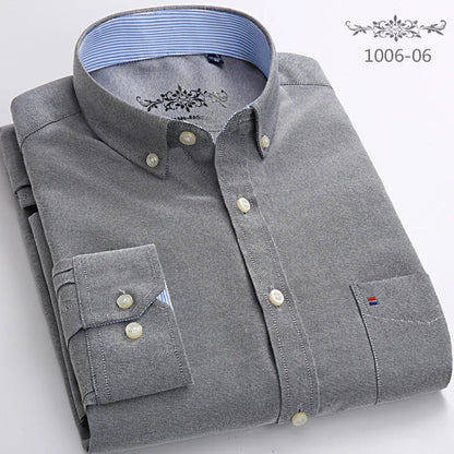 Men’s Slim Fit Long Sleeve Shirt - Formal Plaid Cotton Office Shirt with Single Pocket