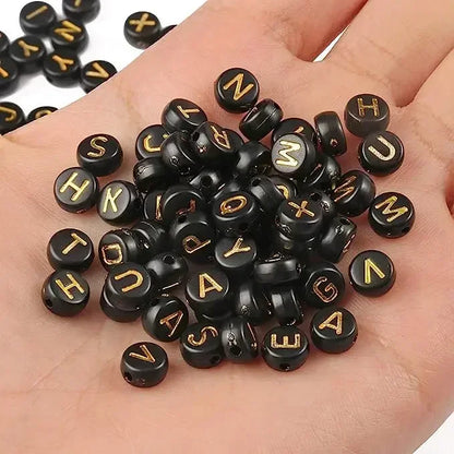 A-Z Alphabet Beads Set - 100-500pcs Black Gold Acrylic Letter Beads for DIY Jewelry Making Charm Bracelets Accessories