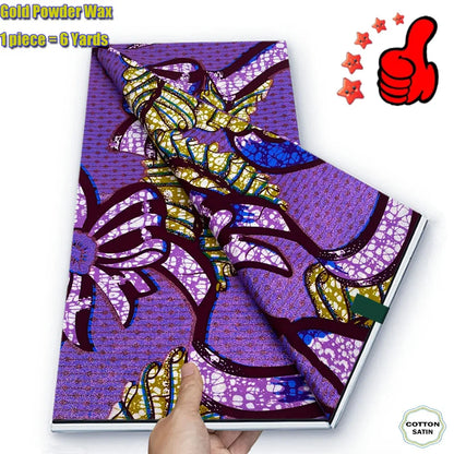 2026 African Real Wax Fabric - 100% Cotton Ankara Glitter Gold Print Batik Pagne for Women’s Fashion & Sewing