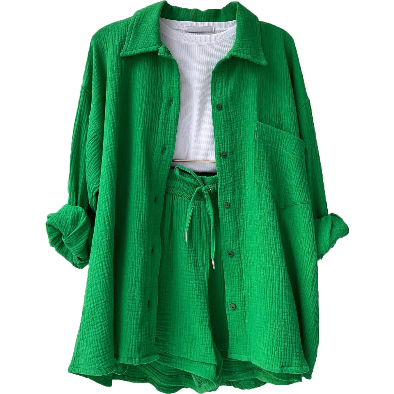 2025 Women’s Summer Two-Piece Set – Solid Color Casual Loose Short Pants & Top Outfit