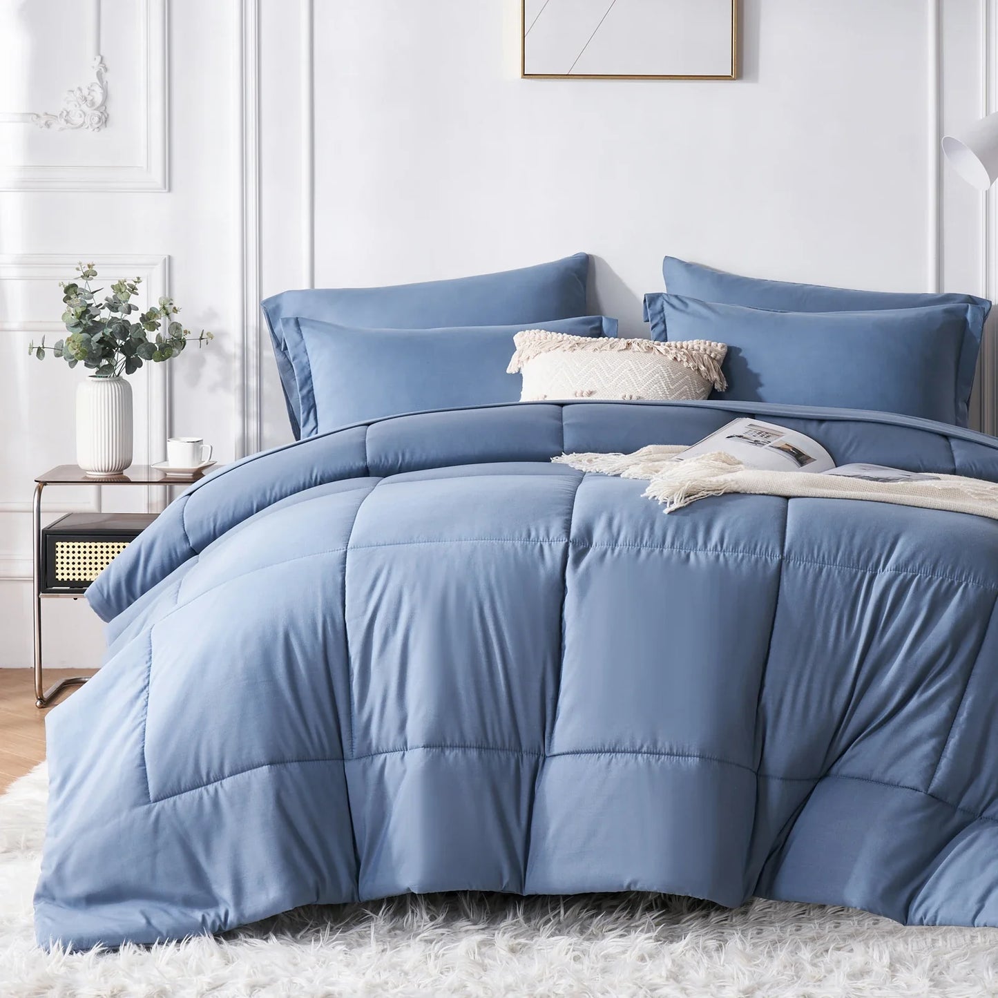 7-Piece Queen Bed-in-a-Bag Comforter Set — Solid Geometry Comforter, Sheets & Pillowcases, Stylish Bedroom Gift