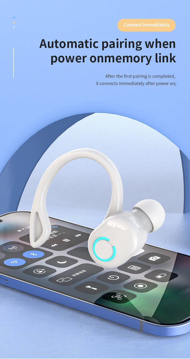Wireless Bluetooth Earphones – HiFi Bass Ear-Hook Earbuds with HD Mic, Noise Cancelling, Waterproof Sports Gaming Headset
