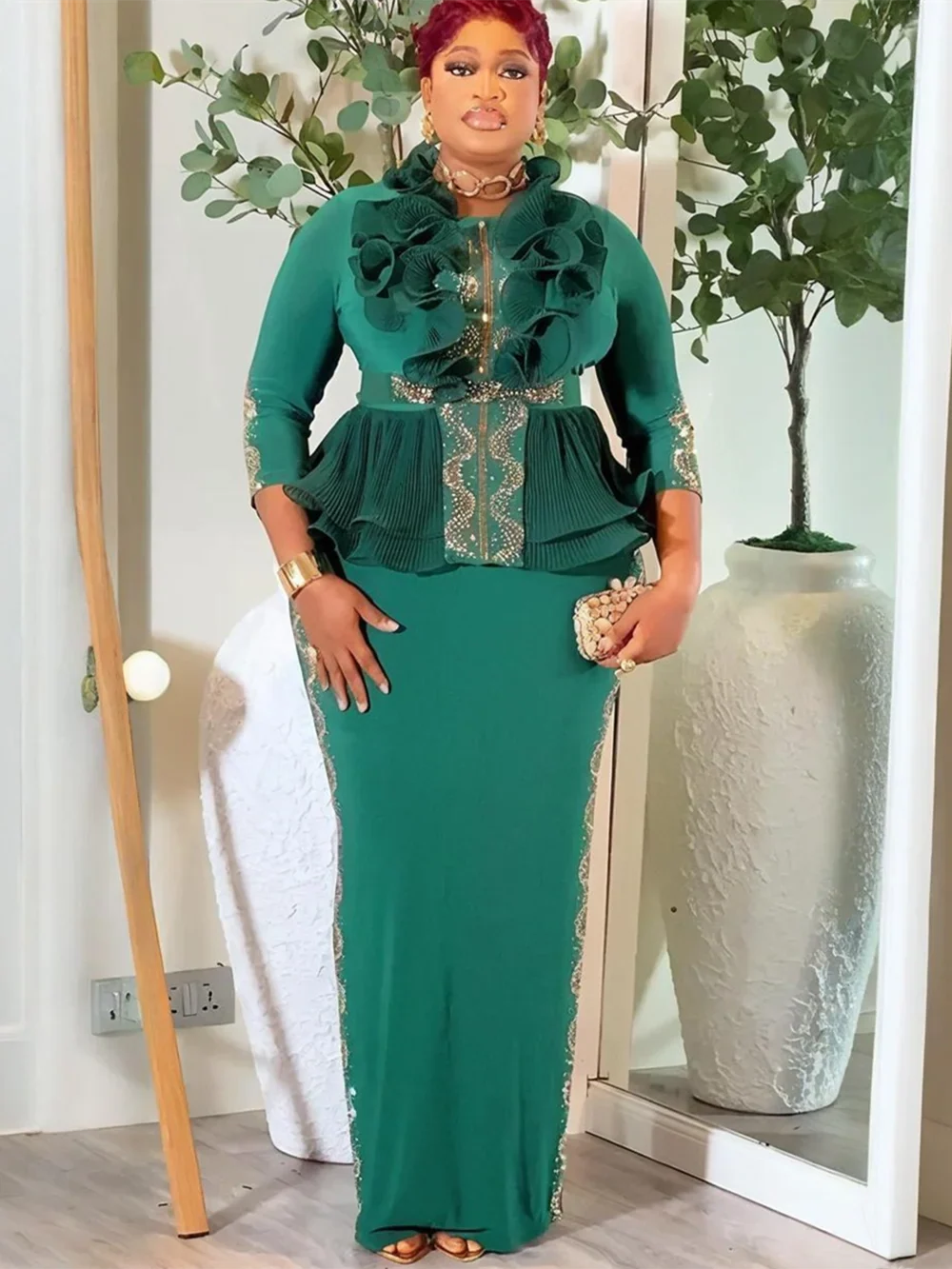 Elegant African Plus Size Ruffle Dress - Long Dashiki Ankara Evening Party Outfit