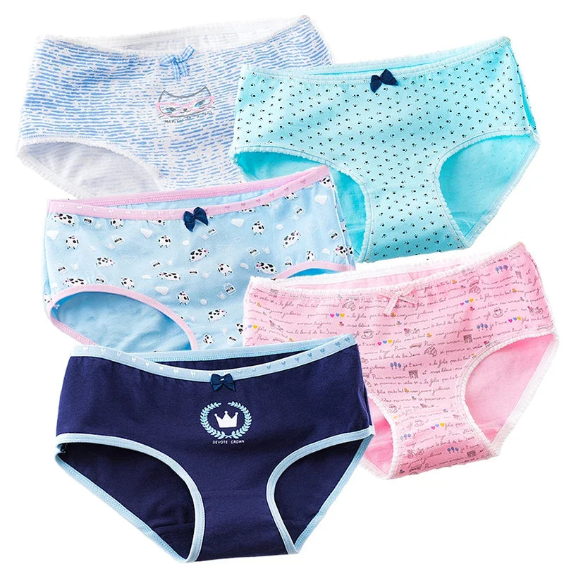 5 Pcs Women’s Cotton Panties Set - Plus Size Cartoon Print Briefs Soft Breathable Female Underwear Lingerie