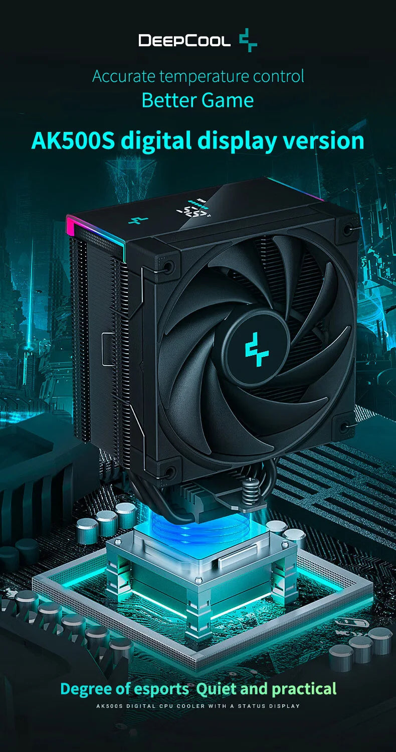 DeepCool AK500S CPU Cooler – Digital Display, 5 Heat Pipes, 240W TDP, 120mm FDB Silent Air Cooler Heatsink