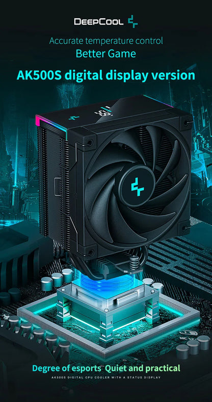DeepCool AK500S CPU Cooler – Digital Display, 5 Heat Pipes, 240W TDP, 120mm FDB Silent Air Cooler Heatsink