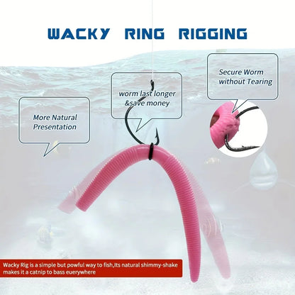 Stainless Steel Wacky Rig Tool Set - Fishing Rigging Kit with 100 O-Rings for Soft Bait Setup