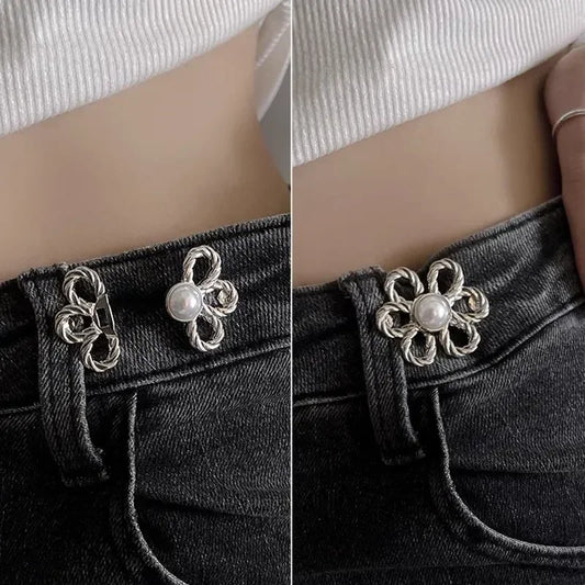 2-Pair Adjustable Waist Buckle Set - Metal Flower Pants & Skirt Waist Tightener Clips for Size Adjustment