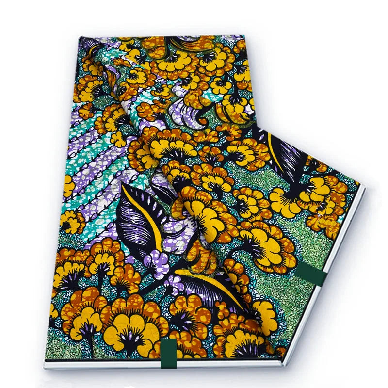 2026 African Real Wax Fabric - 100% Cotton Soft Ankara Batik Gold Print