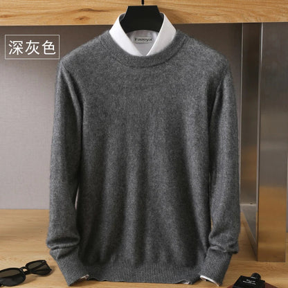 Men's Pure Mink Cashmere Sweater - O-Neck Long Sleeve Knit Pullover Autumn Winter Luxury Top