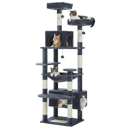 Large Indoor Cat Tree Tower with Sisal Scratching Posts, Hammock, Padded Perches & Condos – Cat Toys and Activity Center