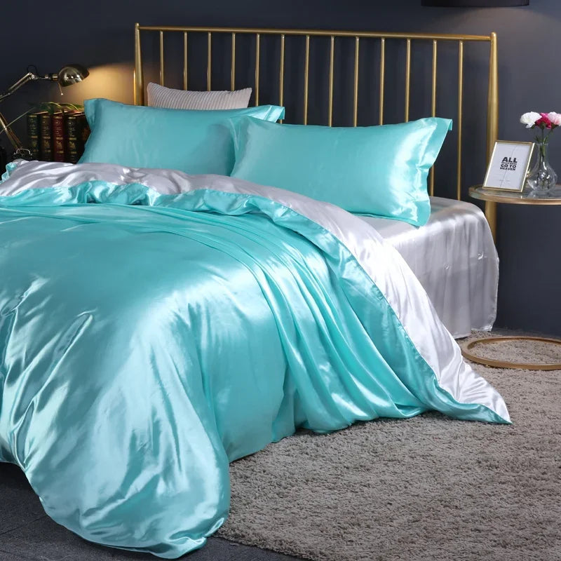 Silk Bedding Set With Duvet Cover - Luxury Satin Bed Sheet Pillowcase Set Solid Color King Queen Twin Size