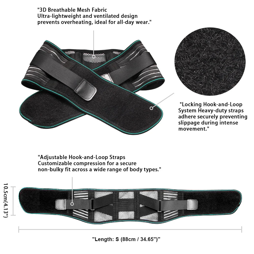 Adjustable Lower Back Brace for Pain Relief – Lumbar Support Belt for Sciatica, Breathable Design with 4 Steel Stays for Stability