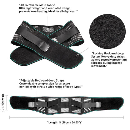 Adjustable Lower Back Brace for Pain Relief – Lumbar Support Belt for Sciatica, Breathable Design with 4 Steel Stays for Stability