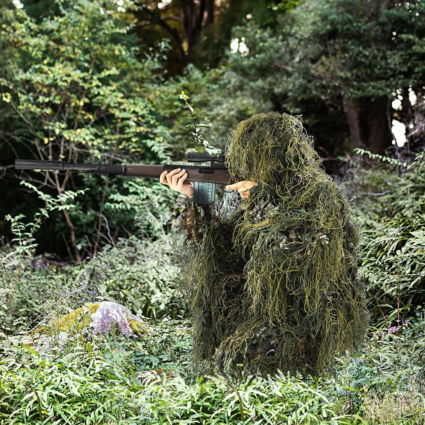 JOAXOR 3D Ghillie Suit - Leafy Woodland Camouflage Hunting Suit for Men, Outdoor Stealth & Tactical Gear