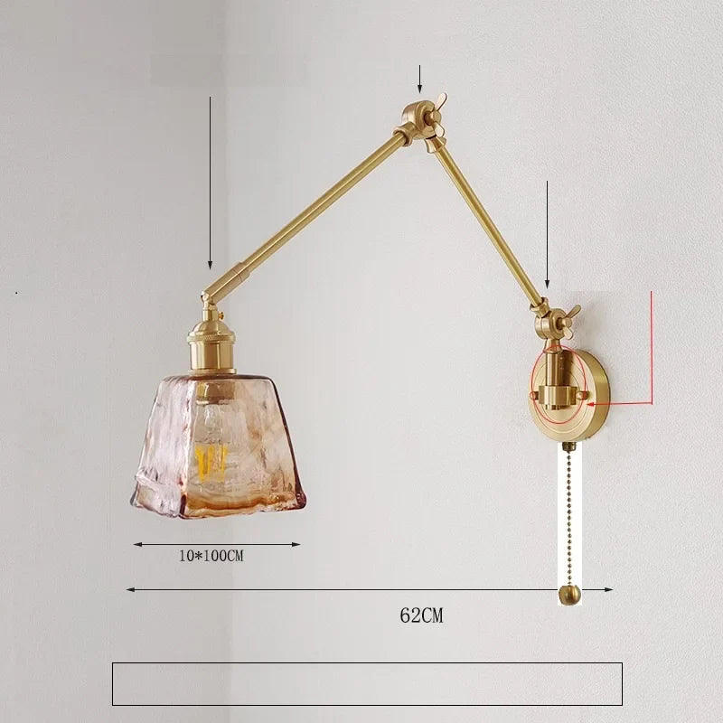 IWHD 2022 Ceramic Copper LED Wall Lamp — Adjustable Swinging Long Arm Light for Bedroom & Living Room