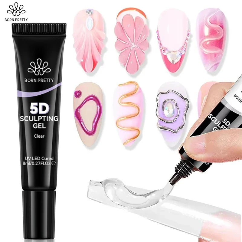 BORN PRETTY 30ML Nail Rhinestone & Gem Glue Gel – 3D Sculpting Adhesive for Nail Art, Flower Carving & DIY Decoration