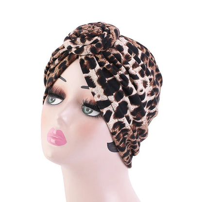 African Floral Pleated Turban - Elegant Knot Flower Beanie Head Wrap for Women, Bandana & Head Cover