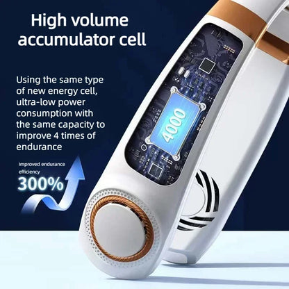 Portable Neck Fan - Hands Free Bladeless Personal Cooling Fan with LED, 4 Cooling Plates & 4000mAh Rechargeable Battery
