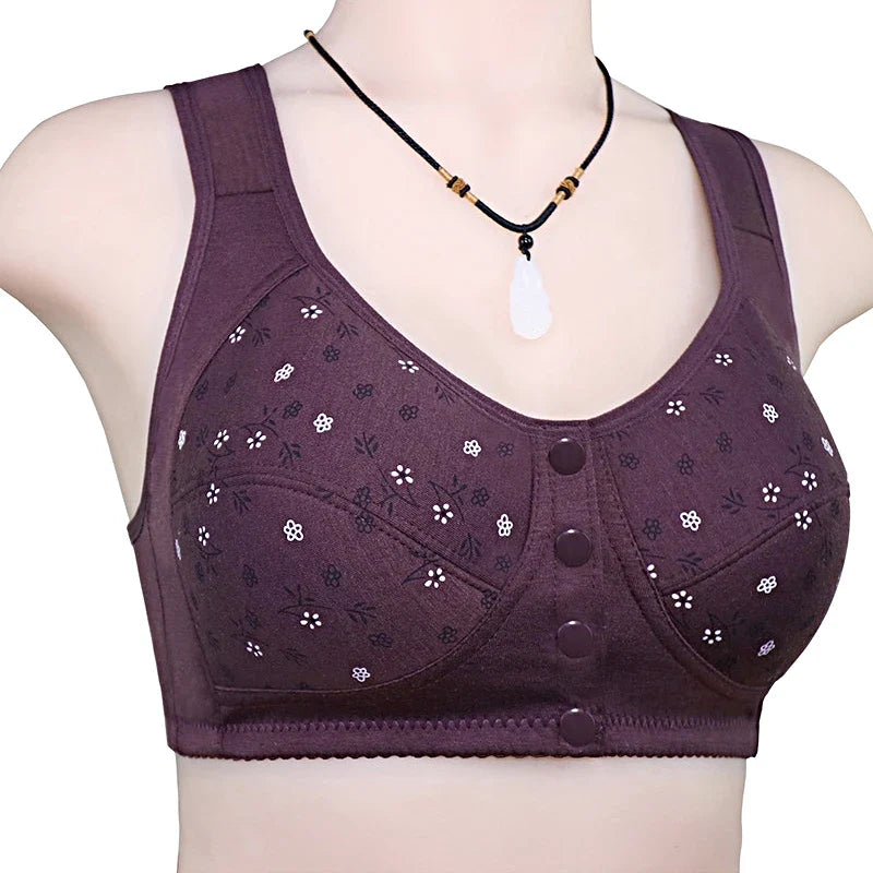 Women’s Cotton Wireless Bra - Soft Front-Closure Comfort Bra for Full Bust Support