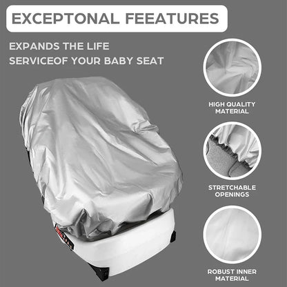 Silver Baby Car Seat Sun Shade - Universal UV Protection Cover for Heat Blocking & Travel Safety