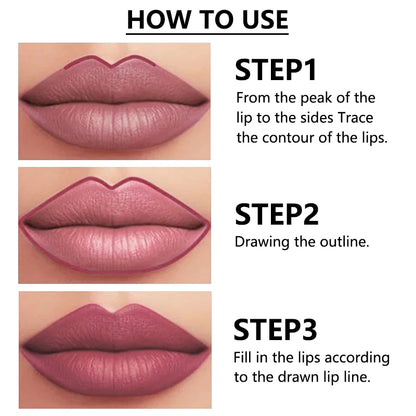 12-Color Waterproof Matte Lip Liner Pencil Set – Long-Lasting, Non-Stick, Sexy Lip Contour Makeup