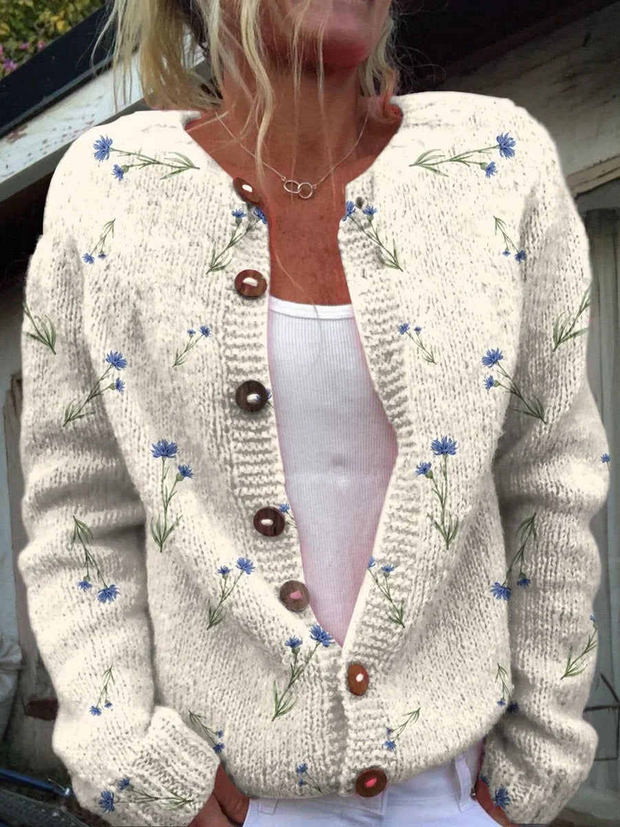 Women’s 3D Print Knitted Cardigan – Thin Vintage Sweater Autumn Winter Chic Knit Top Casual Streetwear