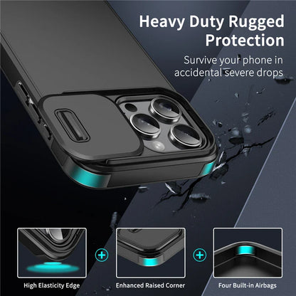 Slide Camera Protector — Shockproof Armor Matte iPhone Case (Fits 11/12/13/14/15/16/17 • Pro/Max/Plus/16e/17 Air)