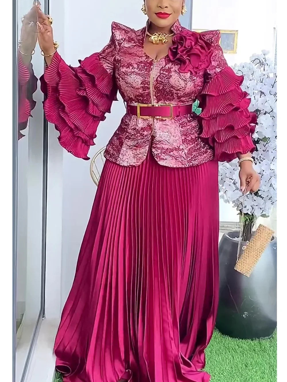 African Women’s 2-Piece Outfit Set - Dashiki Ankara Top and Skirt Plus Size Wedding & Party Dress Set