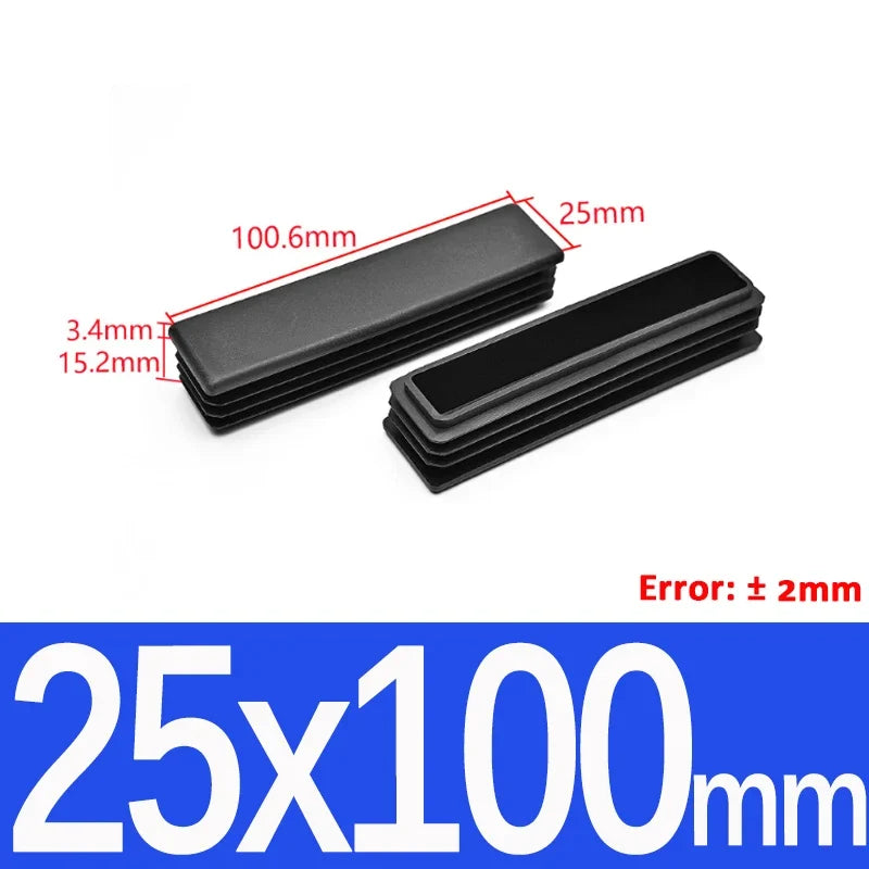 Black Square Tube End Caps - Plastic Blanking Plugs for Furniture, Tables & Chairs 10-100mm
