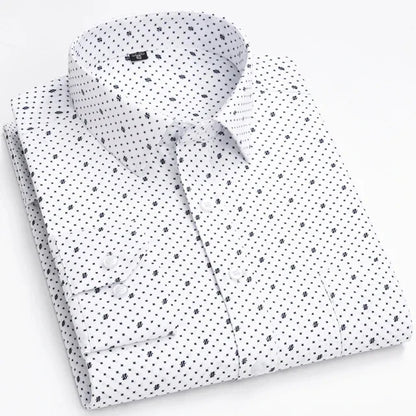 Men’s Plaid Stripe Long Sleeve Shirt - Casual Business Formal Office Shirt with Single Pocket for All Seasons