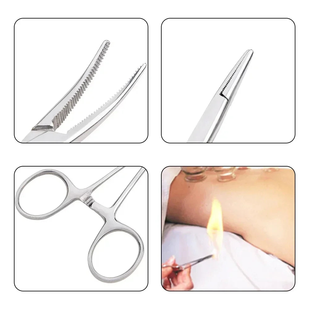 Stainless Steel Hemostatic Forceps - Locking Surgical Clamps with Curved & Straight Tip Pliers