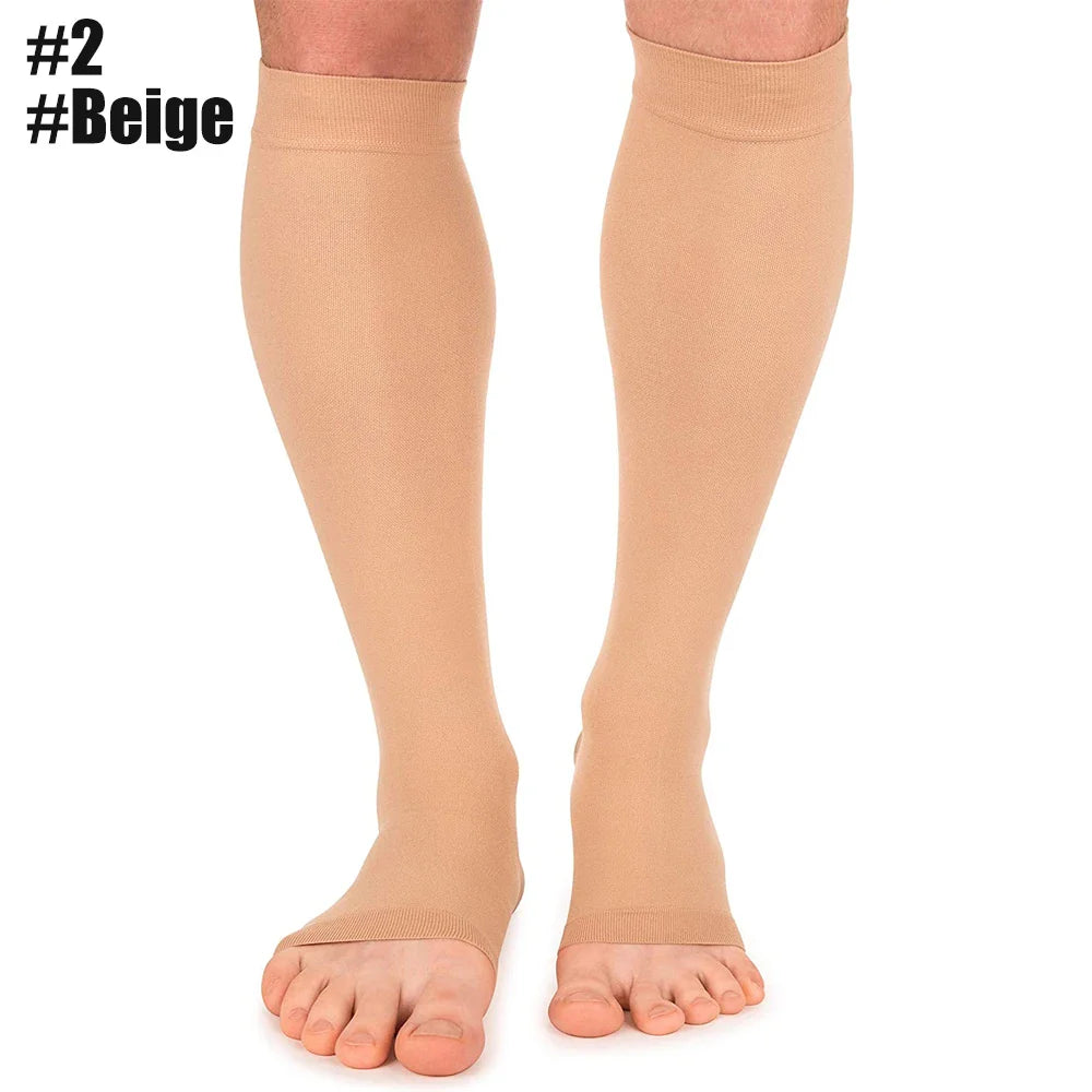 Plus Size Compression Calf Sleeves (S–7XL) – 30–40mmHg Medical Support Socks for Varicose Veins, Edema & Running Athletics Toeless Stockings for Men & Women
