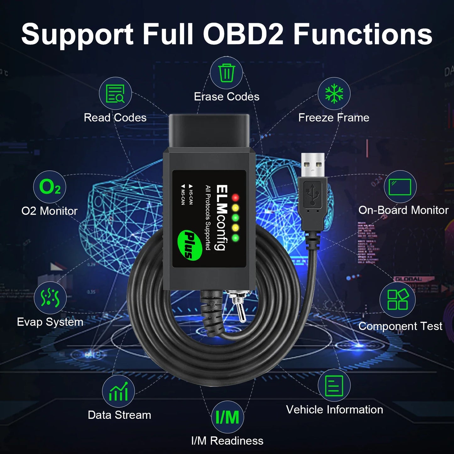 FORScan ELM327 USB OBD2 Scanner - HS CAN & MS CAN Diagnostic Tool for Ford Vehicles