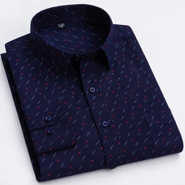 Men’s Plaid Stripe Long Sleeve Shirt - Casual Business Formal Office Shirt with Single Pocket for All Seasons