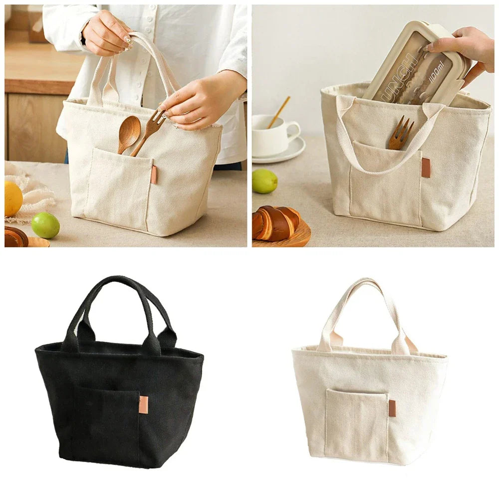 Insulated Canvas Lunch Bag – Large Capacity Reusable Tote with Zipper, Portable Storage Bag for School and Picnic