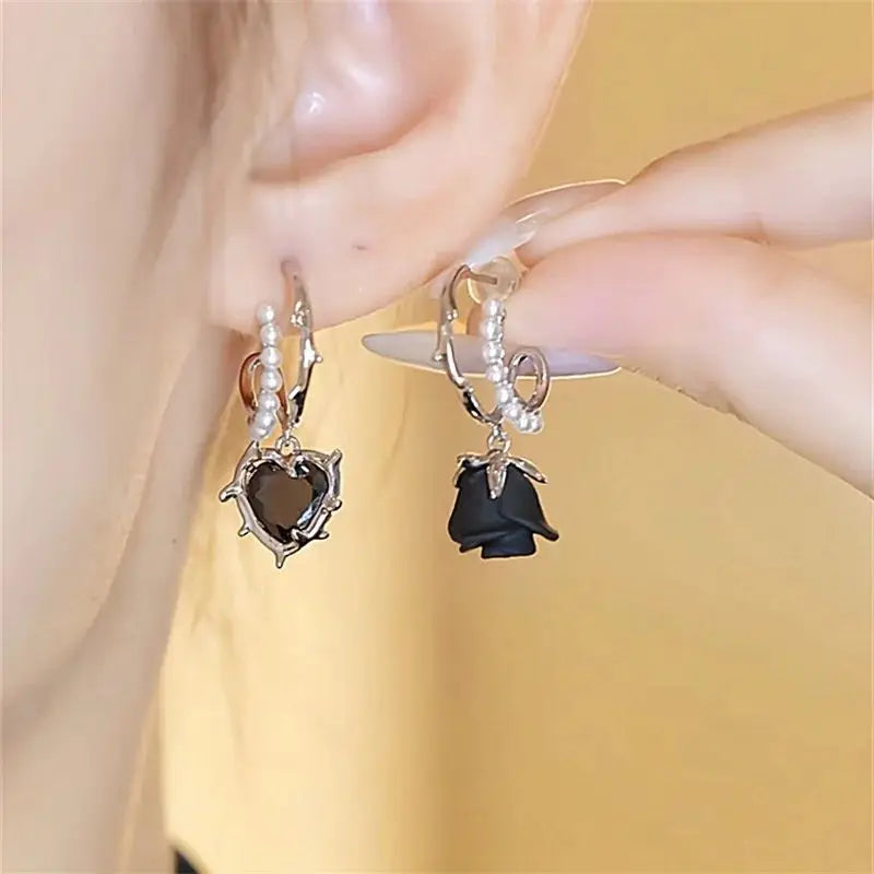 French Red Rose Tassel Earrings - Elegant Flower Zircon Dangle Jewelry for Bridal Weddings & Parties