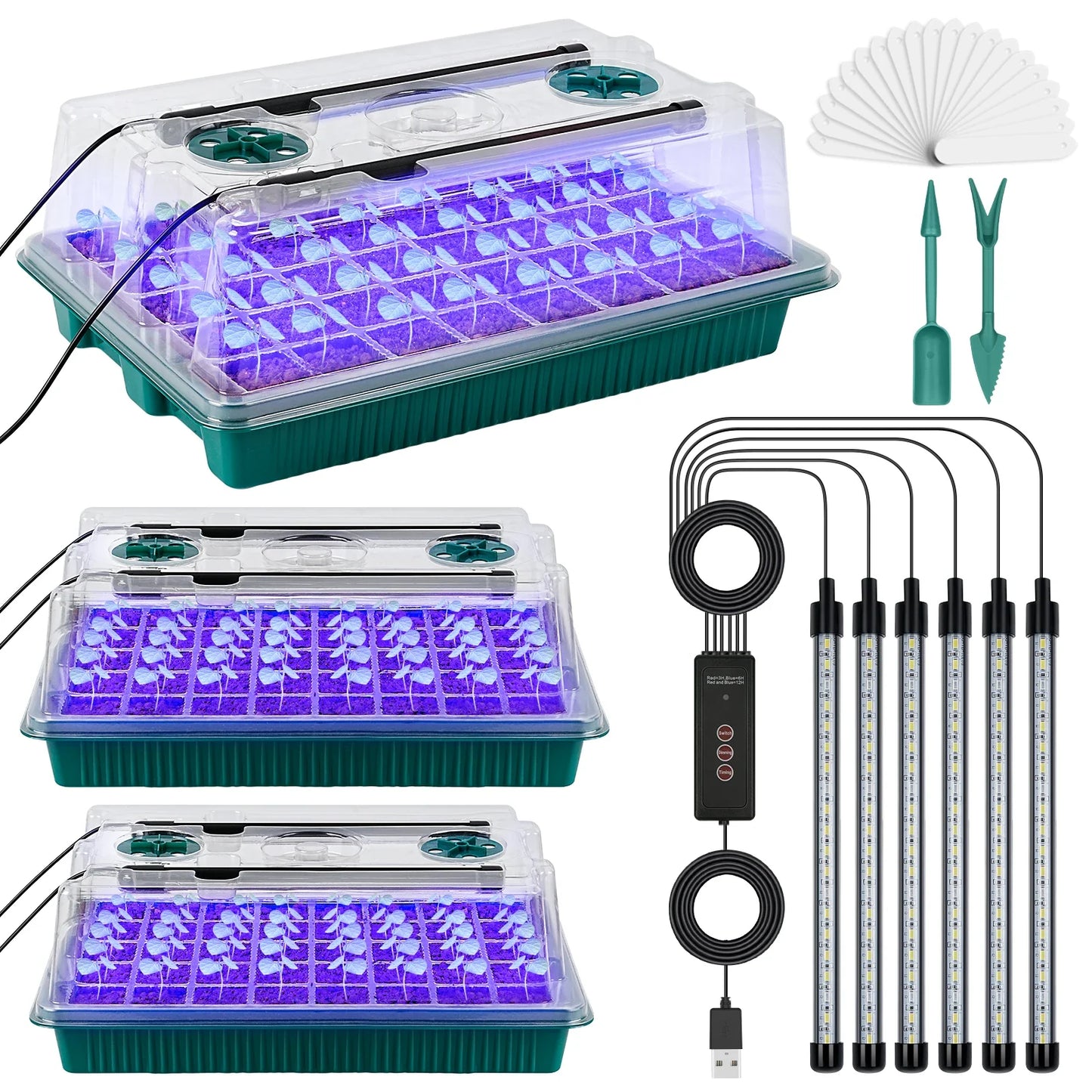 120-Cell Seed Starter Tray with Grow Light — Smart Timer Kit with Adjustable Vents & Drainage Holes