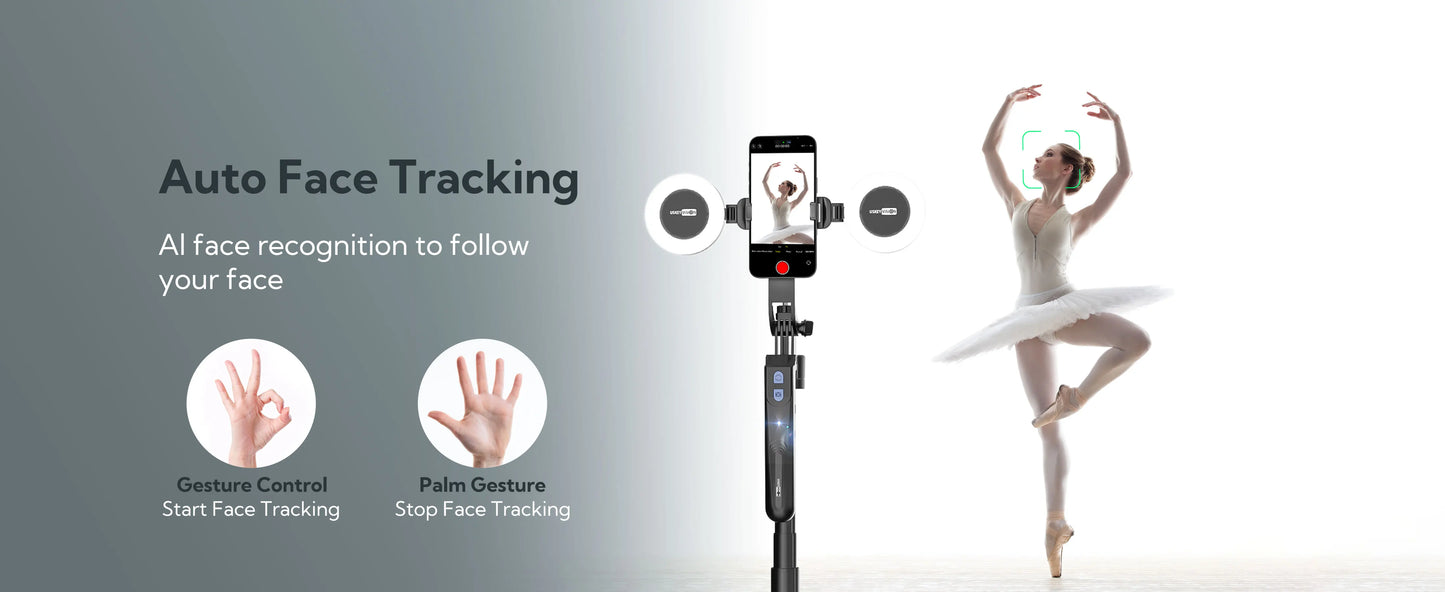 Smartphone Selfie Stick Gimbal Stabilizer – Anti-Shake Pan-Tilt Tripod with Bluetooth Remote & AI Follow