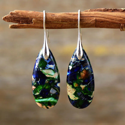 Bohemian Natural Stone Geometric Earrings - Luxury Emperor Stone Pendant Jewelry for Women
