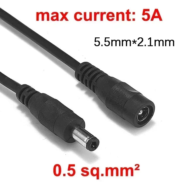 DC Power Extension Cable - 5.5x2.1mm Male Female Jack Cord for LED Strip, CCTV Camera & 5V/12V Devices
