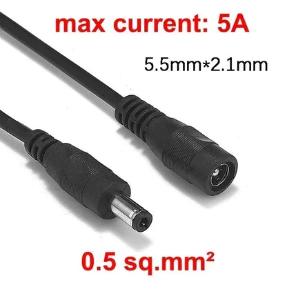 DC Power Extension Cable - 5.5x2.1mm Male Female Jack Cord for LED Strip, CCTV Camera & 5V/12V Devices