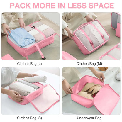 7-Pcs Travel Organizer Packing Cubes Set – Portable Luggage Storage Bags for Clothes, Shoes & Accessories
