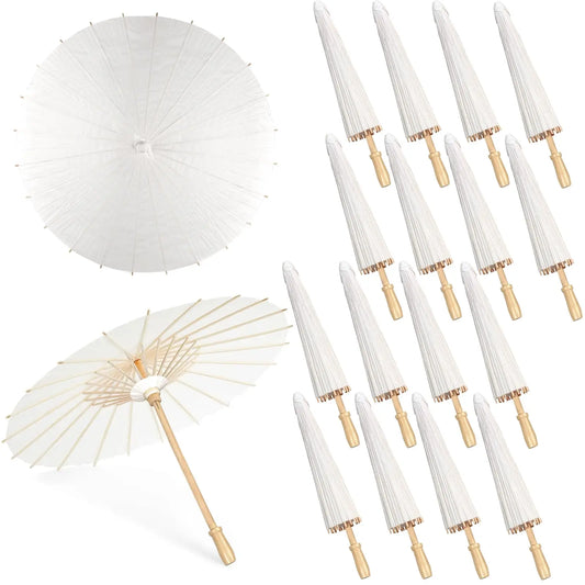 60/84cm White Wedding Paper Umbrellas – Chinese Wooden Handle, DIY Rustic Photography Props for Baby Shower, Party & Wedding