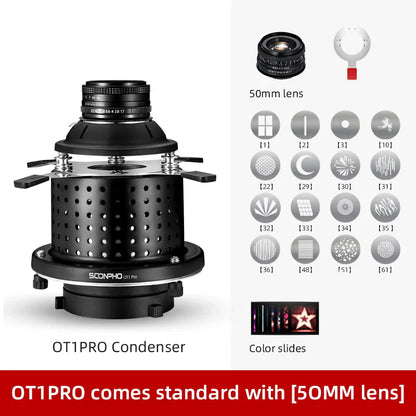 Soonpho OT1 PRO Bowens Mount Optical Snoot – 50mm/85mm/150mm Lenses for Graphic Art Effects, Godox Lighting Flash